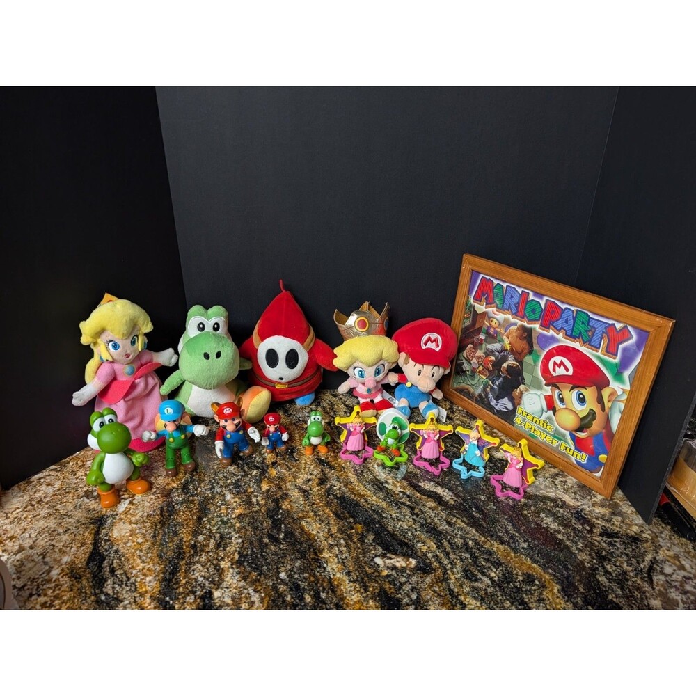 Vintage K-mart N-64 Advertisement & Mario Plush/Figure Lot